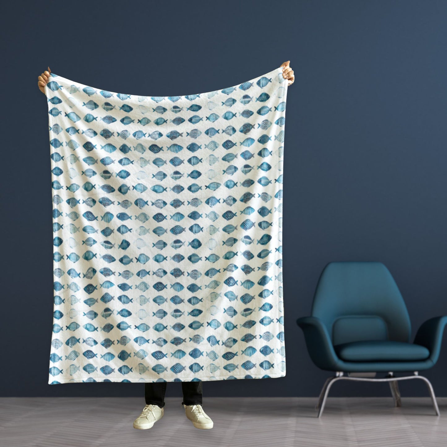 Blue School of Fish Cozy Plush Picnic Blanket