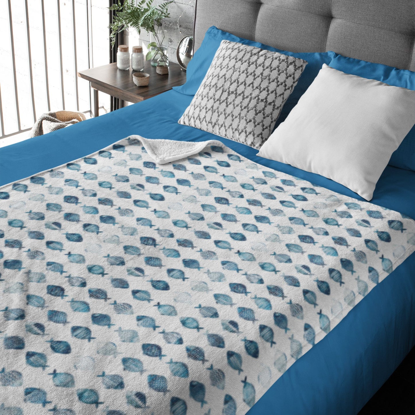 Blue School of Fish Cozy Plush Picnic Blanket
