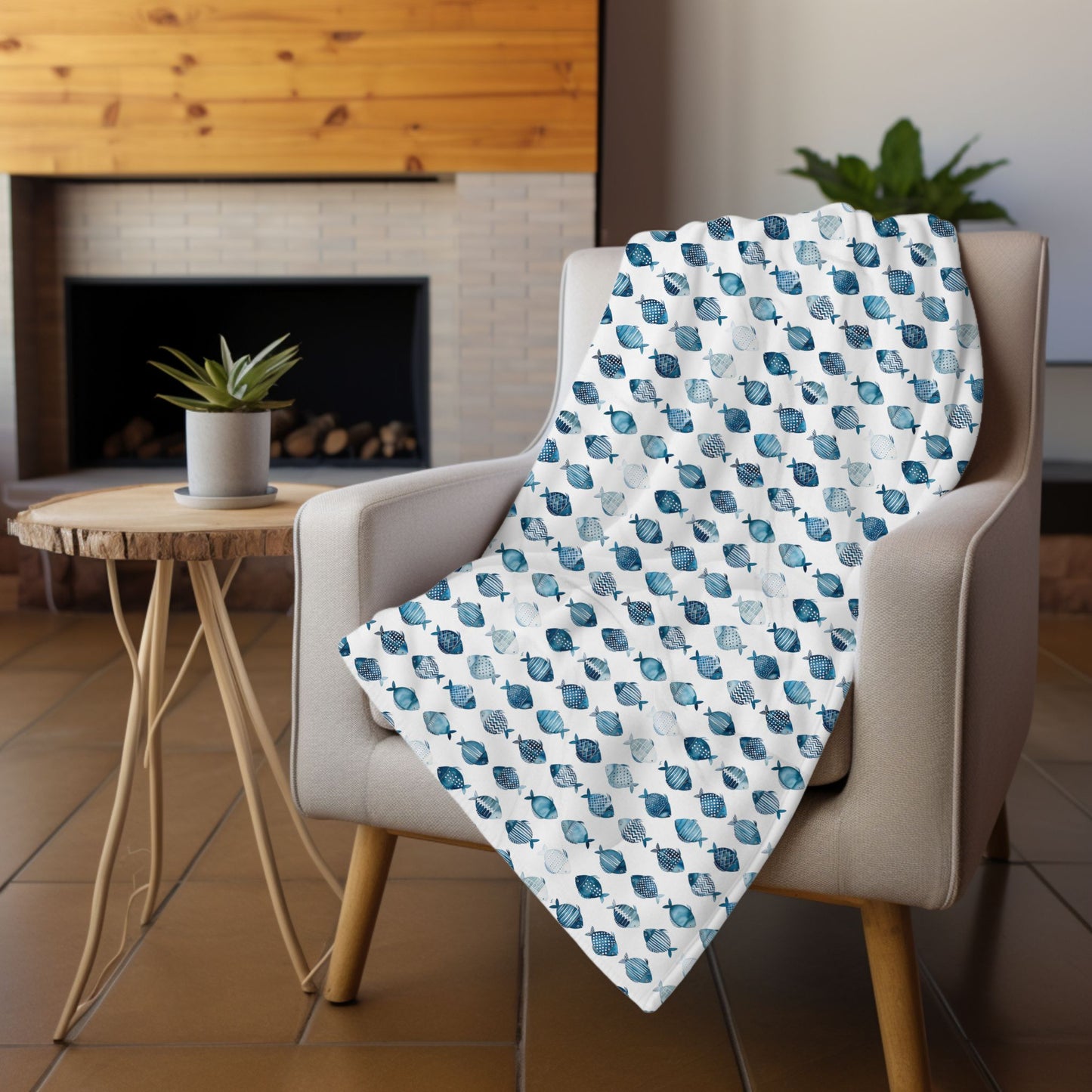 Blue School of Fish Cozy Plush Picnic Blanket