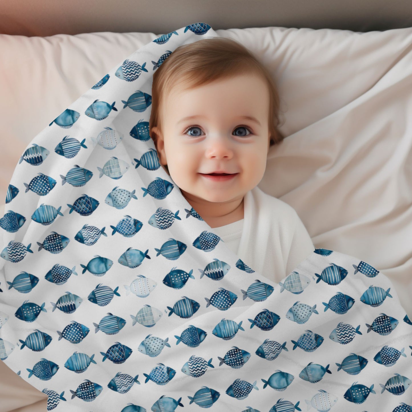 Blue School of Fish Cozy Plush Picnic Blanket