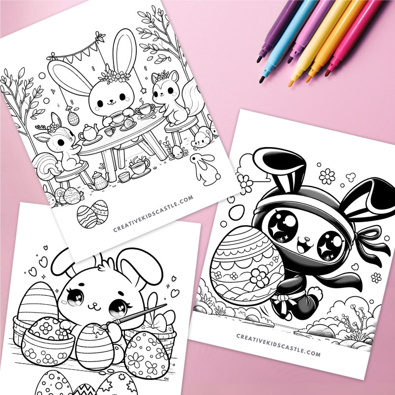 Easter Bunny Fun - Cute Easter Themed Printable Coloring Pages (14 pages)