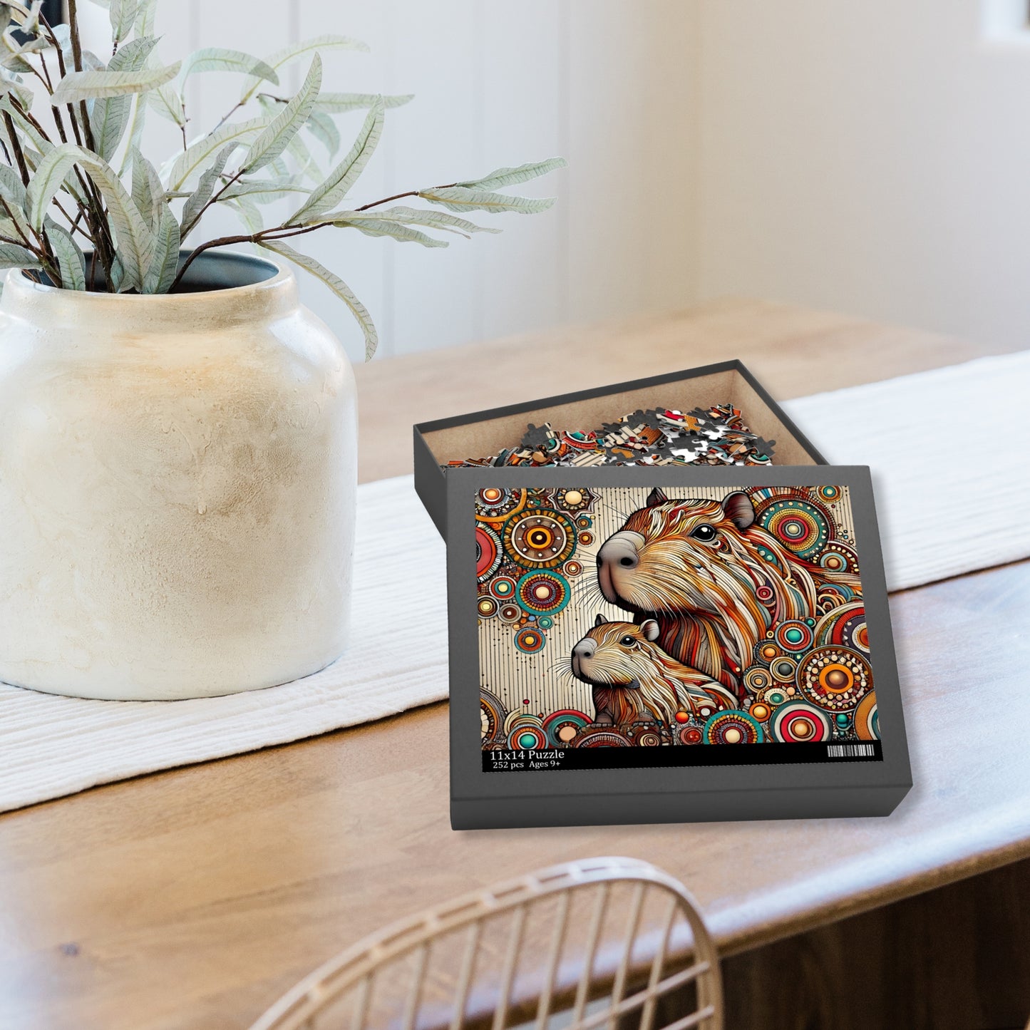 Capybara Mom and Baby Dot Art Puzzle (120, 252, 500-Piece)