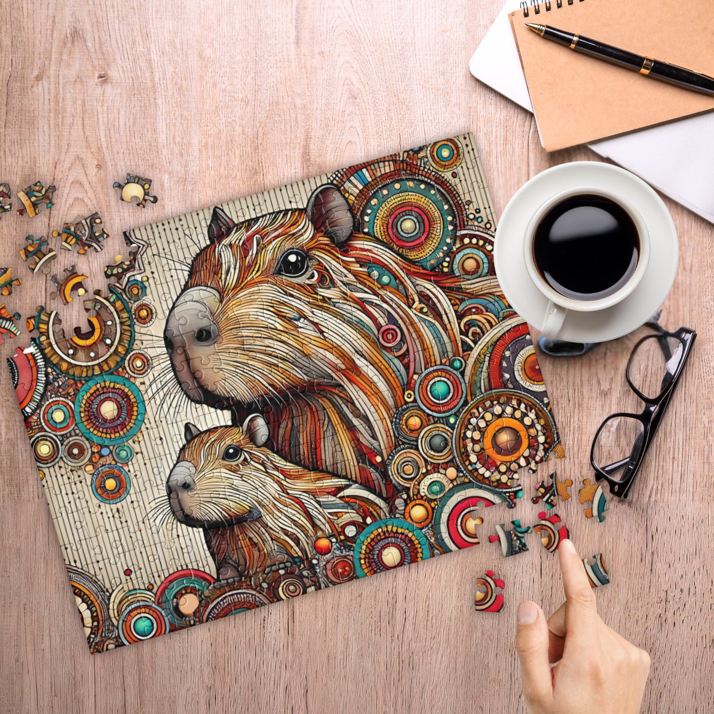 Capybara Mom and Baby Dot Art Puzzle (120, 252, 500-Piece)