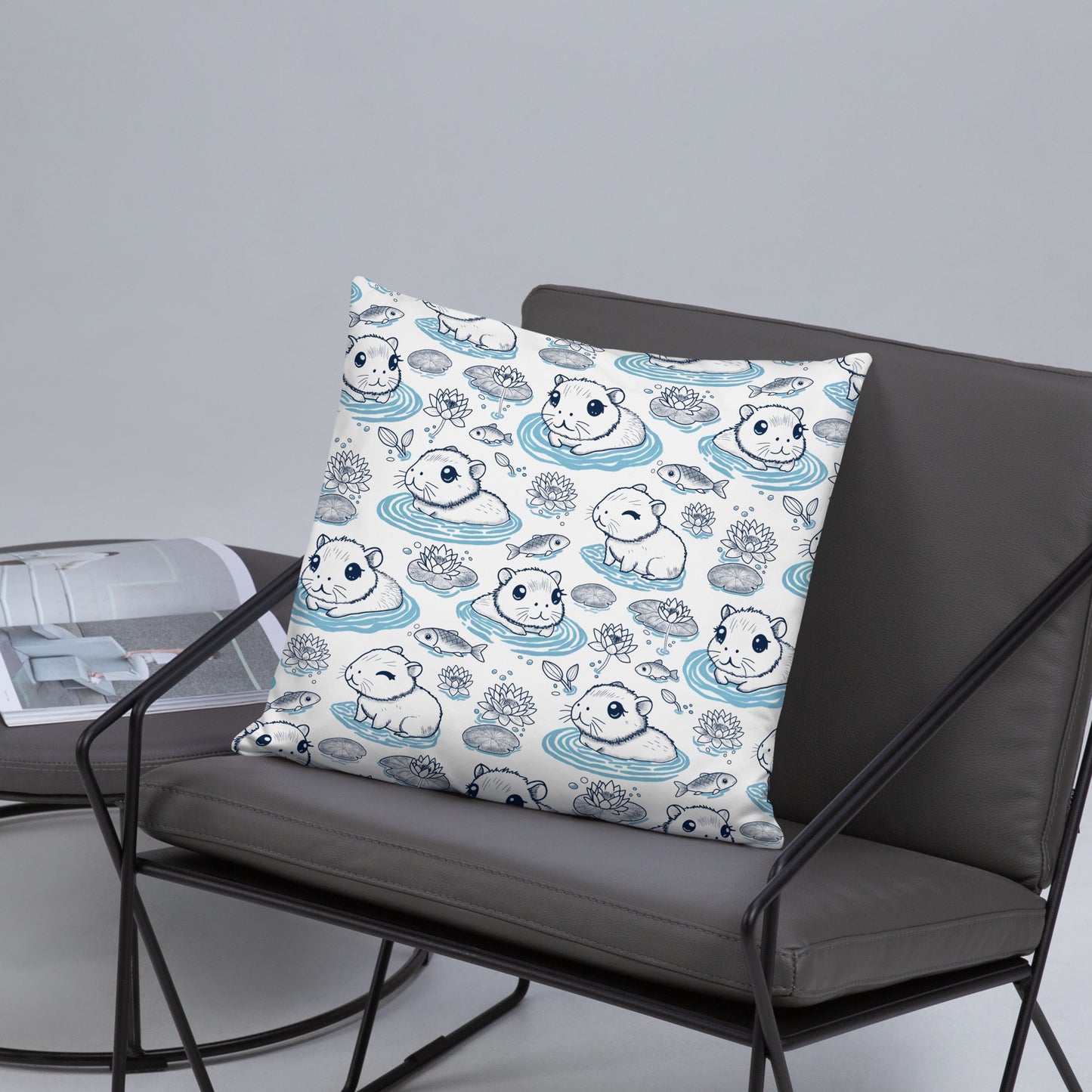 Capybaras in a Lily Pond Faux Suede Square Pillow Cover