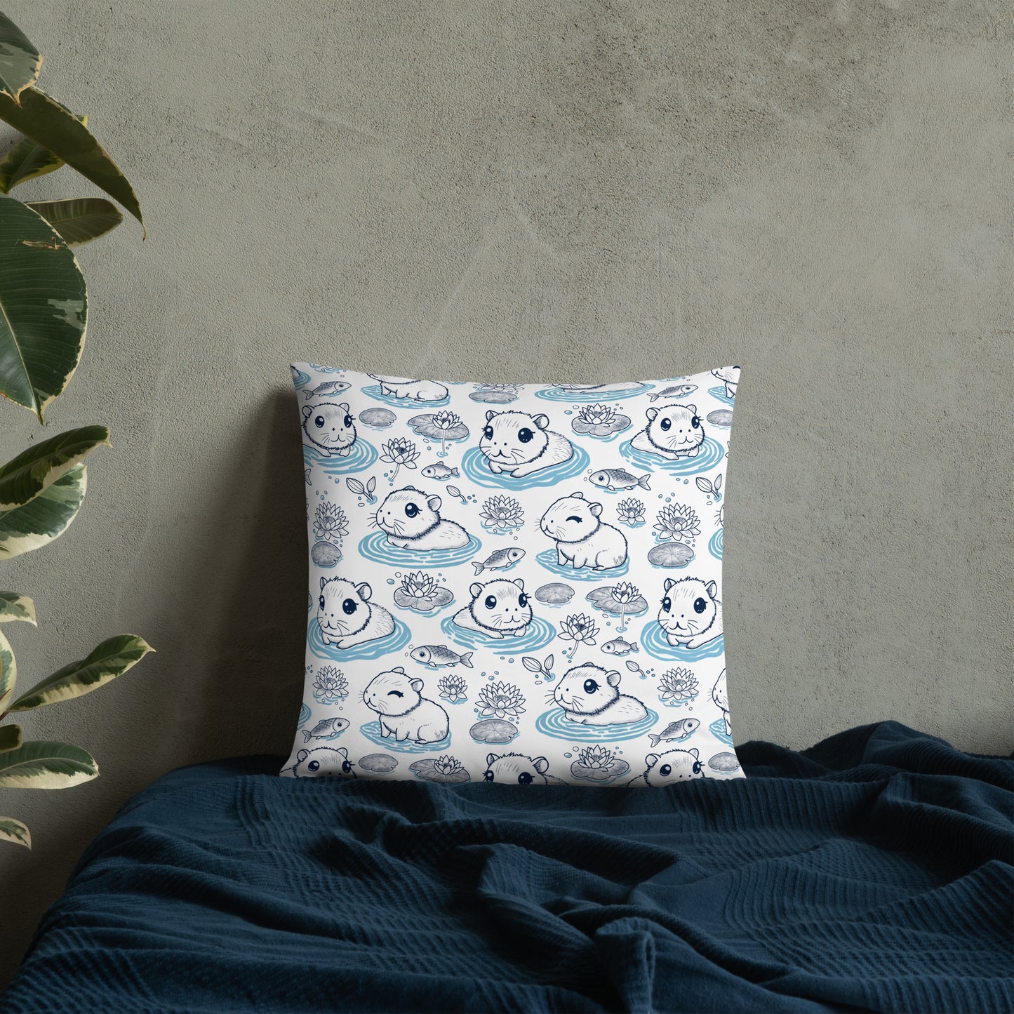 Capybaras in a Lily Pond Faux Suede Square Pillow Cover