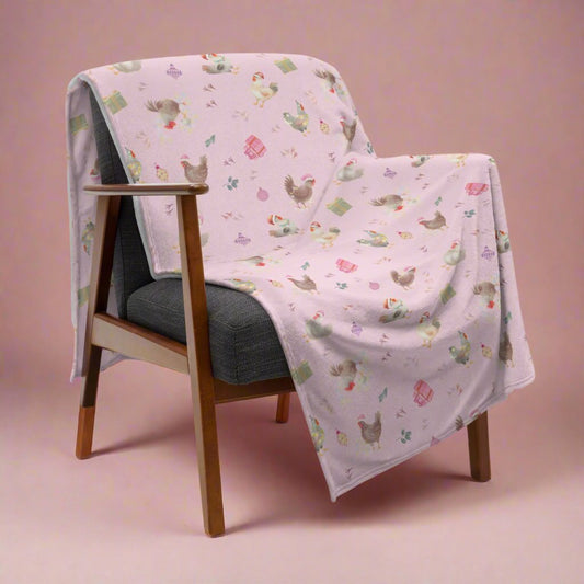 Chicken Christmas Party Pink Cozy Plush Blanket