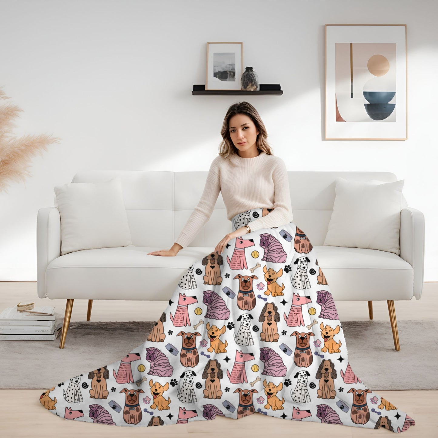 Whimsical Colored Dog Pals Cozy Plush Blanket