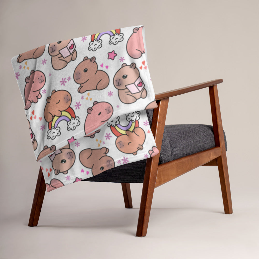 Cuddly Kawaii Capybara Cozy Velveteen Plush Blanket