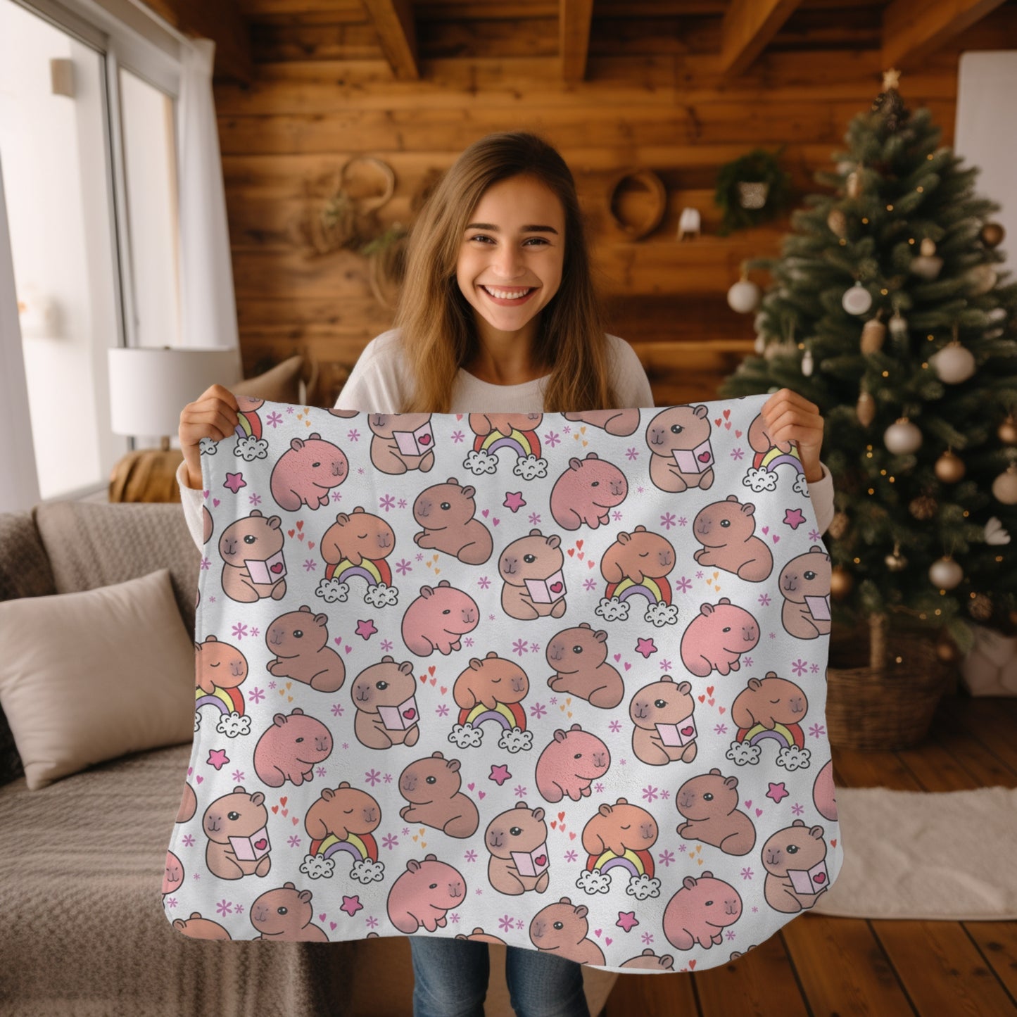Cuddly Kawaii Capybara Cozy Velveteen Plush Blanket