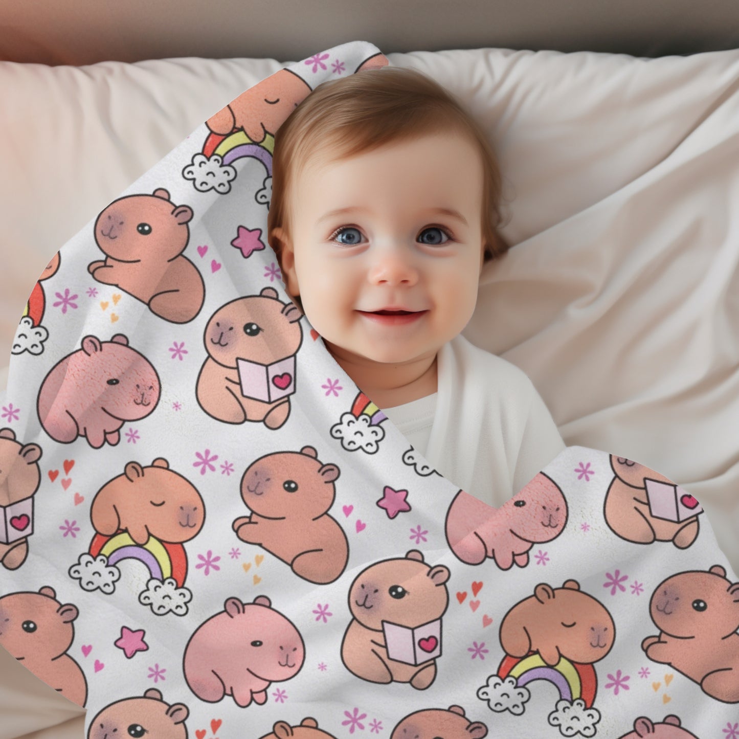 Cuddly Kawaii Capybara Cozy Velveteen Plush Blanket