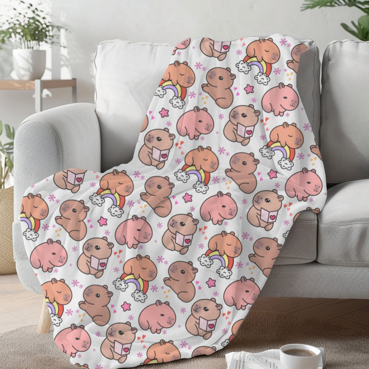 Cuddly Kawaii Capybara Cozy Velveteen Plush Blanket
