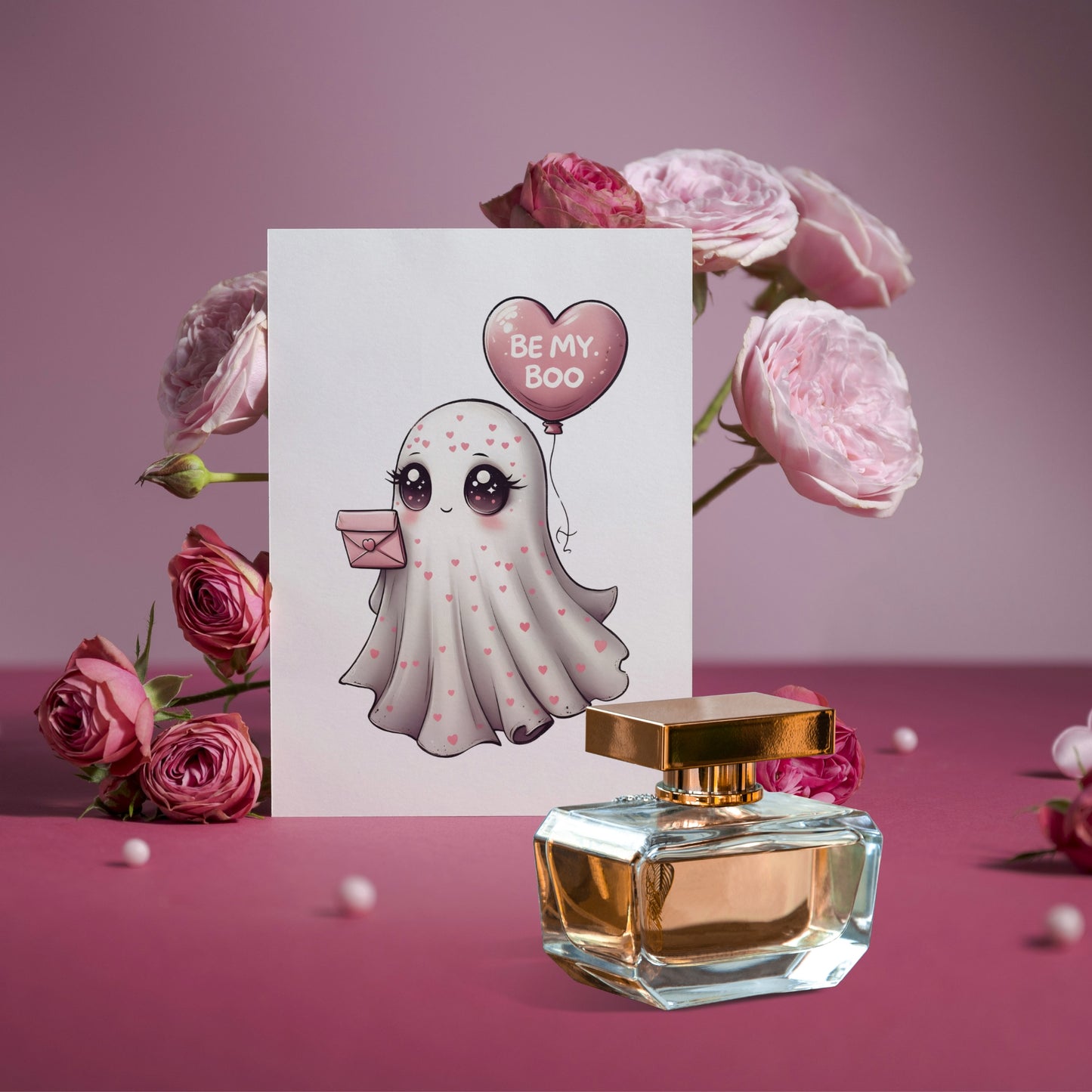 Cute Ghost "Be my Boo" Valentine's Day Folded Card - Digital Download - Print at Home