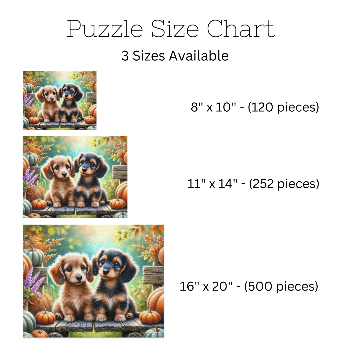 Dachshund Puppy Wiener Dogs on Fall Bench Halloween Puzzle (120, 252, 500-Pieces)