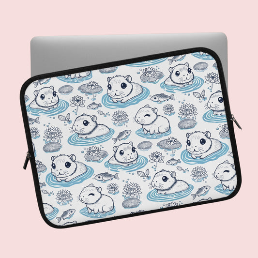 Cute Capybaras in a Lily Pond Laptop/ Tablet Sleeve
