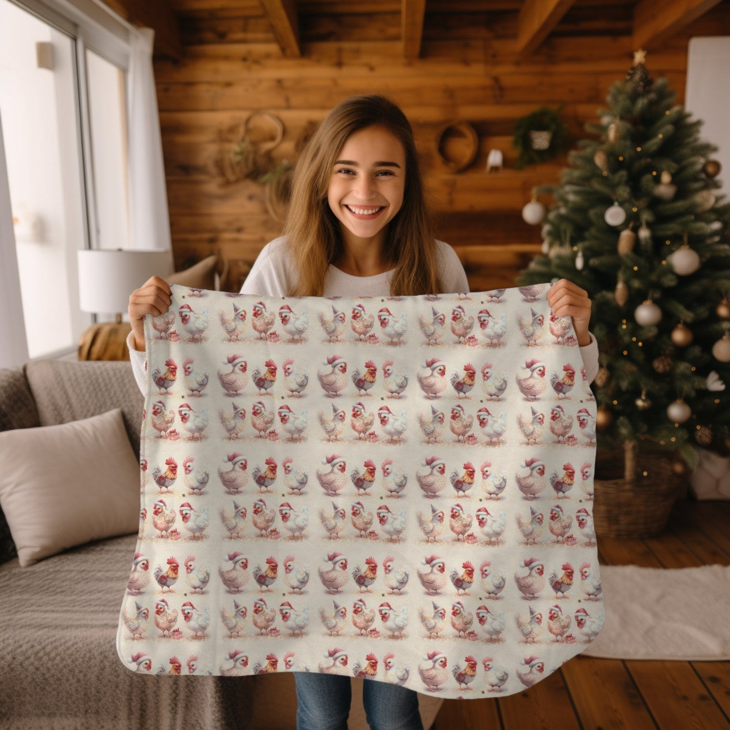 Cute Chicken Christmas Party Cozy Plush Blanket