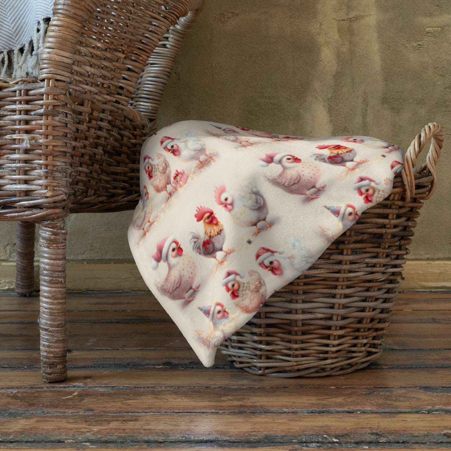 Cute Chicken Christmas Party Cozy Plush Blanket