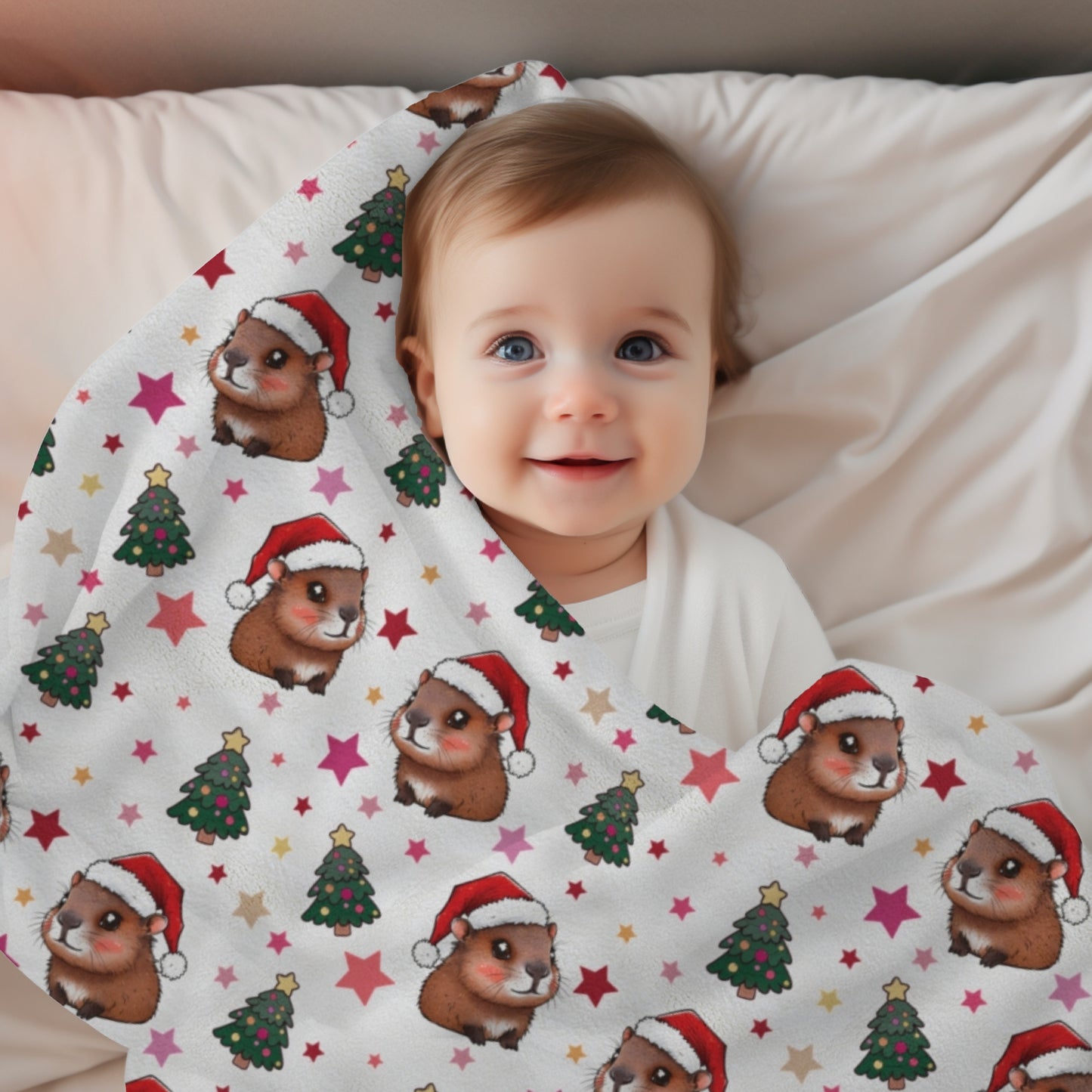 Cute Christmas Capybaras Cozy Velveteen Plush Blanket