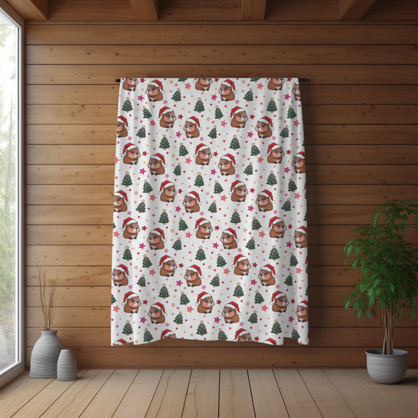 Cute Christmas Capybaras Cozy Velveteen Plush Blanket