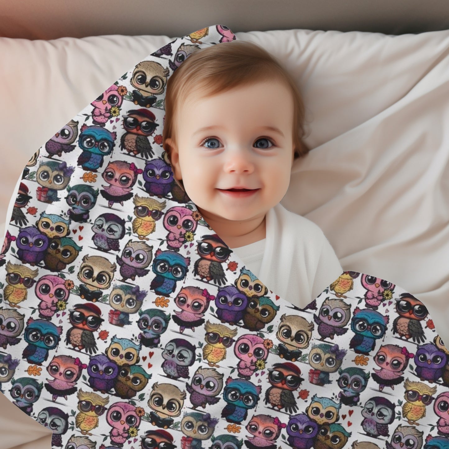 Cute Flock of Owls Cozy Velveteen Plush Blanket