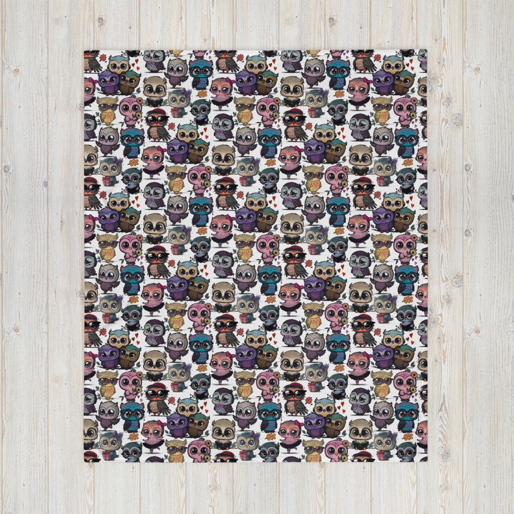 Cute Flock of Owls Cozy Velveteen Plush Blanket