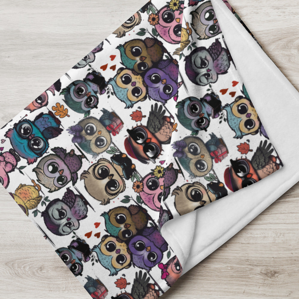 Cute Flock of Owls Cozy Velveteen Plush Blanket