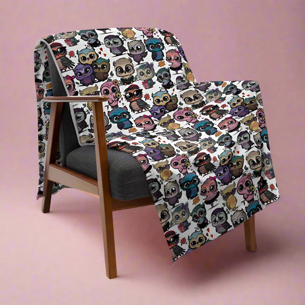 Cute Flock of Owls Cozy Velveteen Plush Blanket