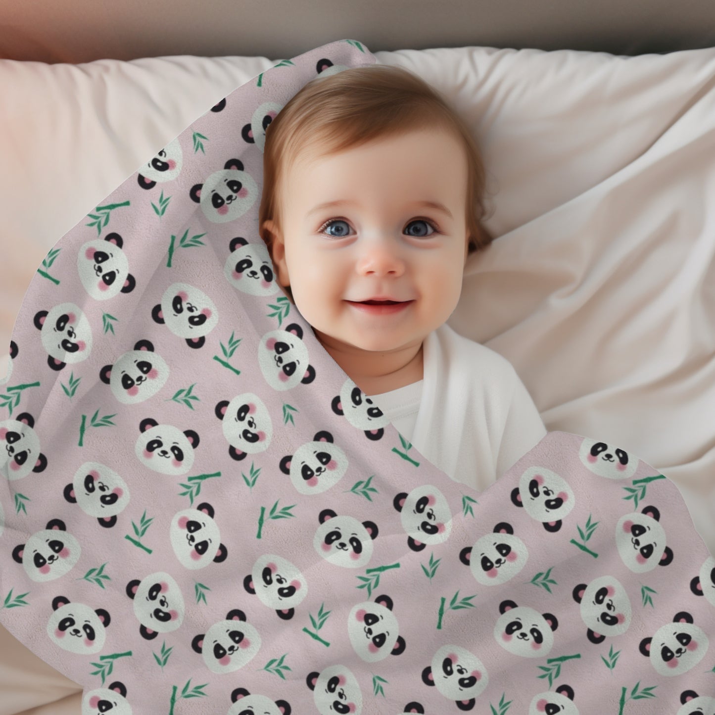 Cute Panda Faces Pink Cozy Plush Blanket