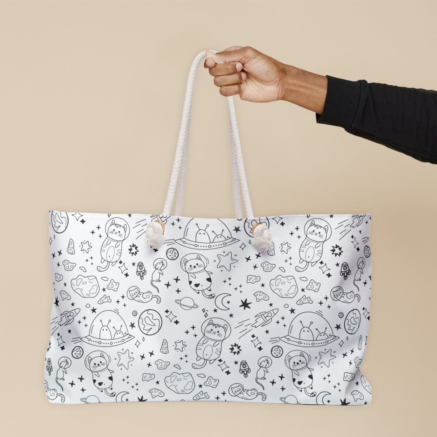 Cute Space-Themed Weekender Bag with Doodle Cat Astronauts