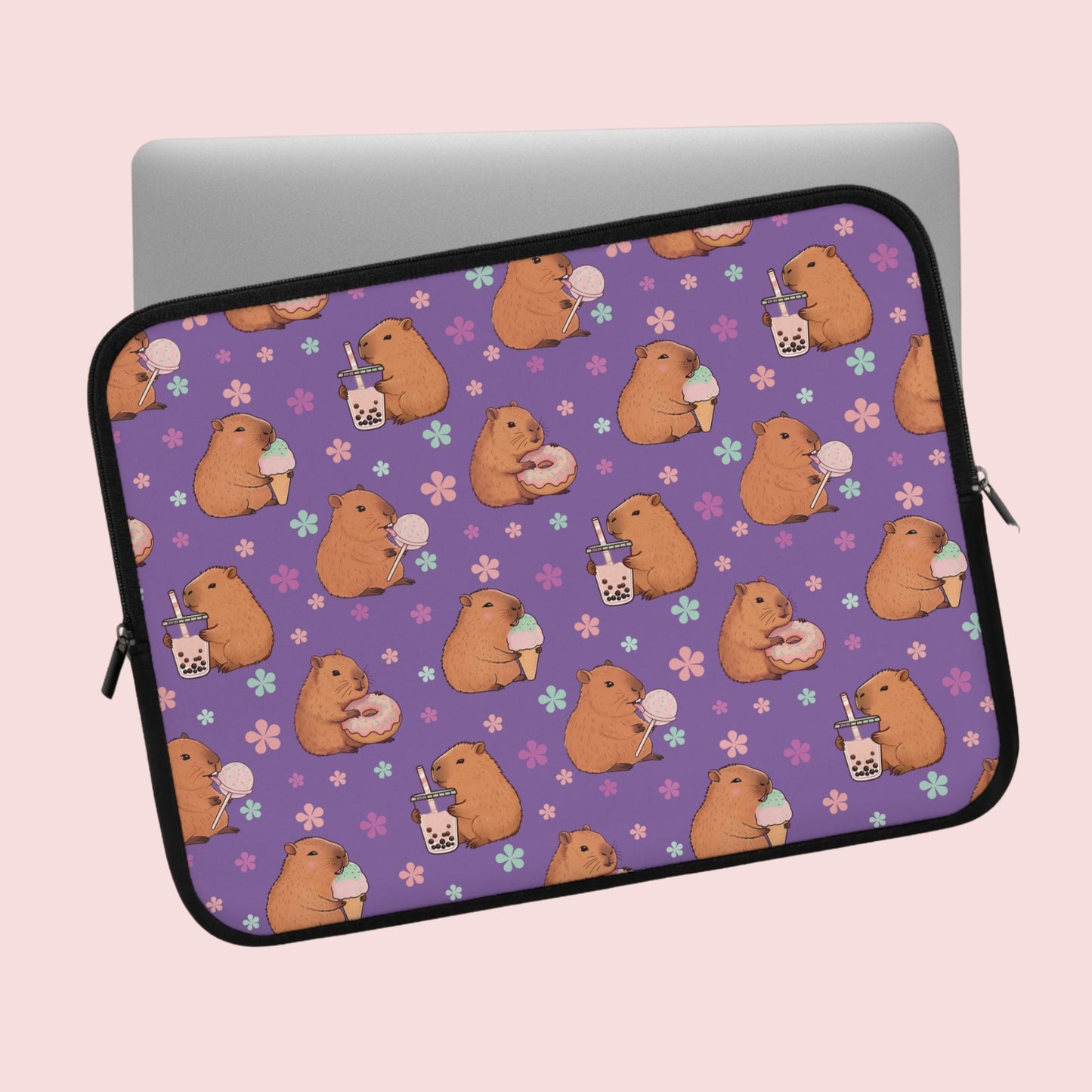 Cute Sweets Loving Capybara Purple Laptop Sleeve