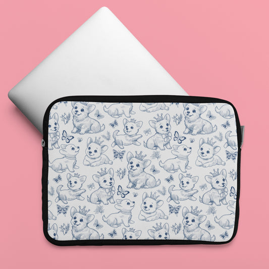 Cute Toile de Jouy playful Corgis Laptop or Tablet Sleeve