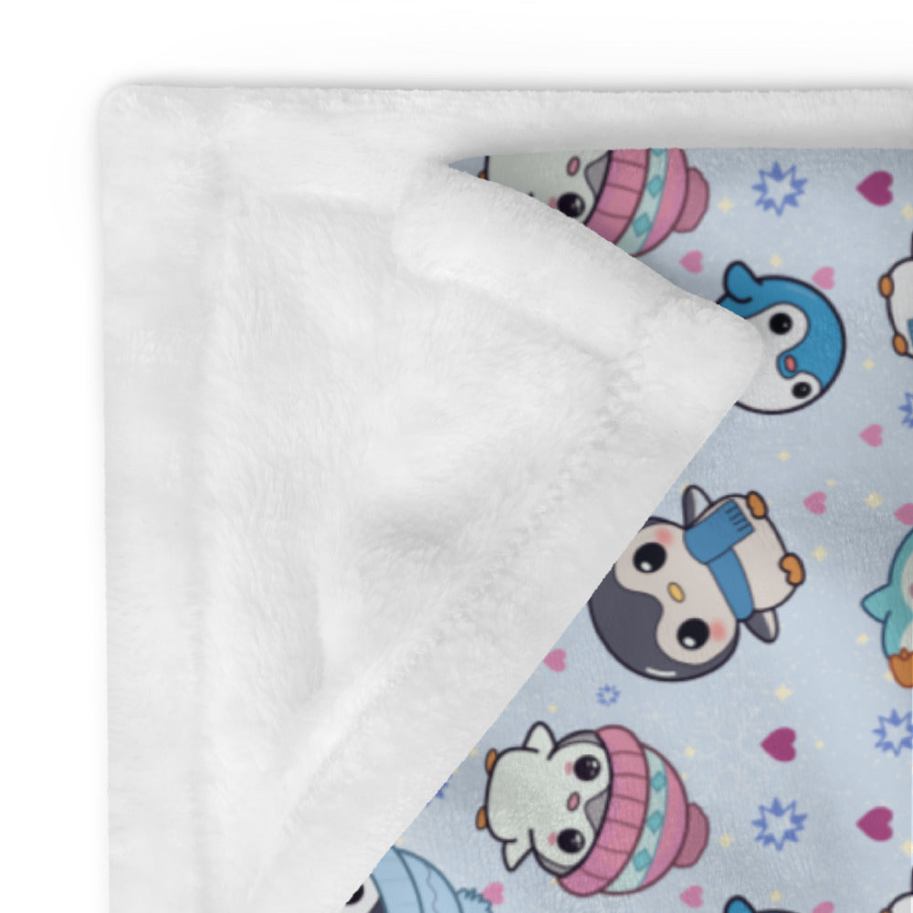 Cute Winter Penguin Cozy Velveteen Plush Blanket