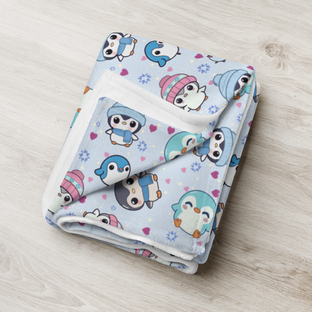 Cute Winter Penguin Cozy Velveteen Plush Blanket