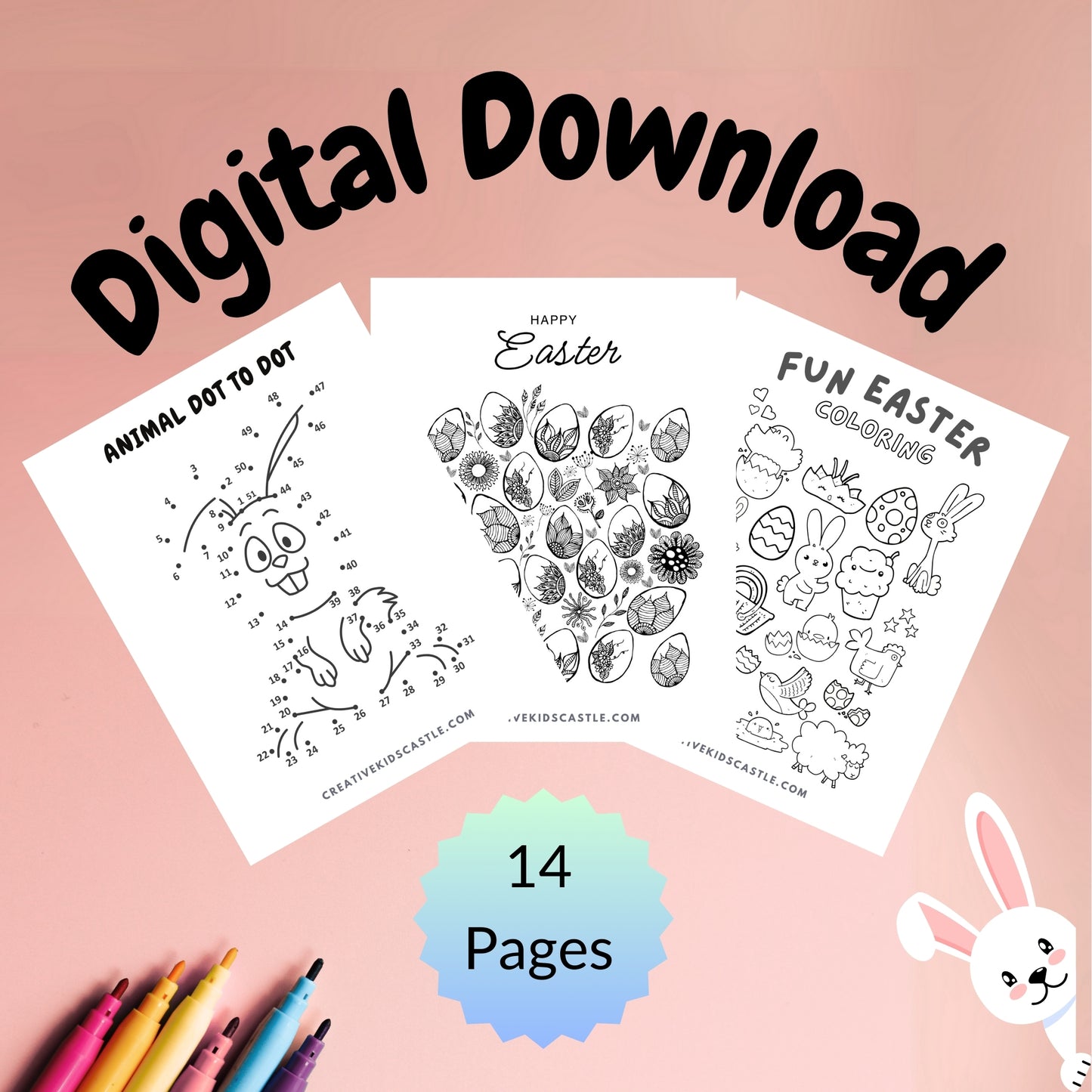 Easter Bunny Fun - Cute Easter Themed Printable Coloring Pages (14 pages)