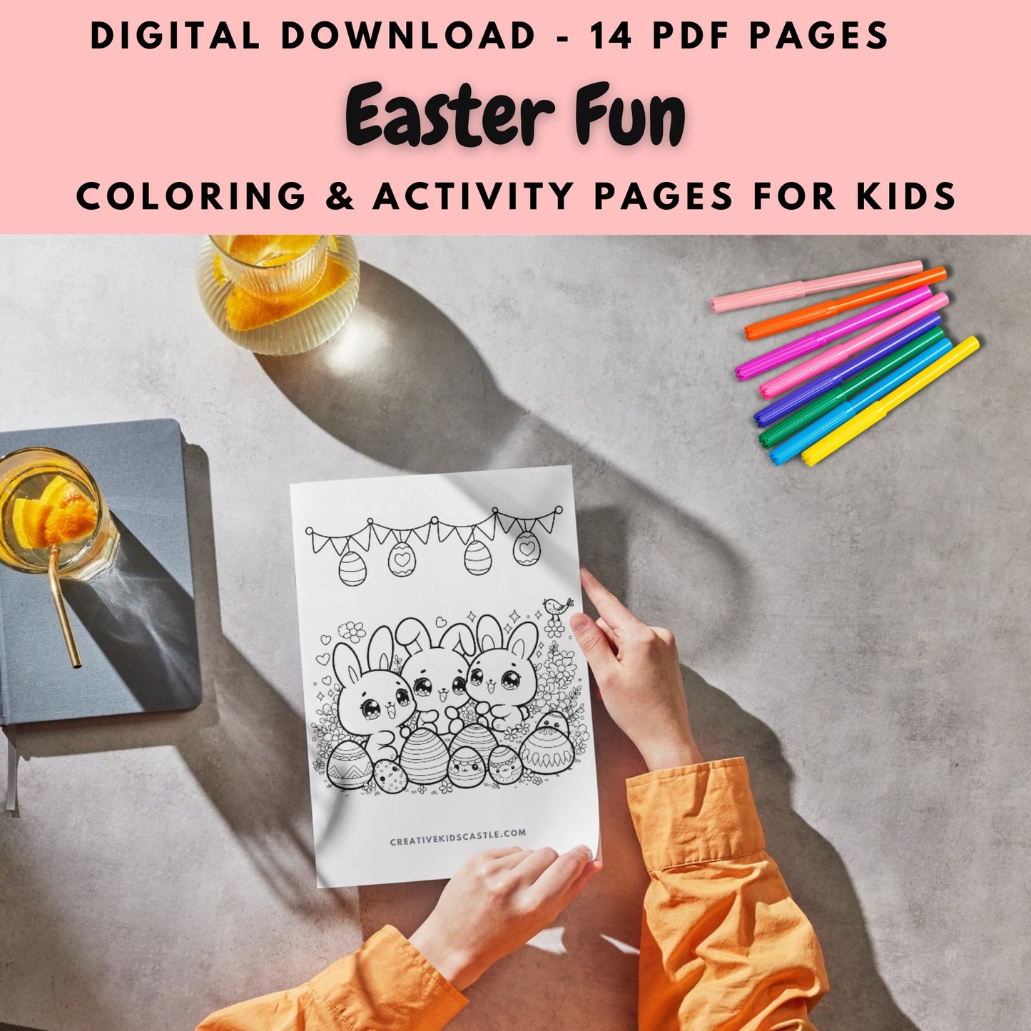 Easter Bunny Fun - Cute Easter Themed Printable Coloring Pages (14 pages)