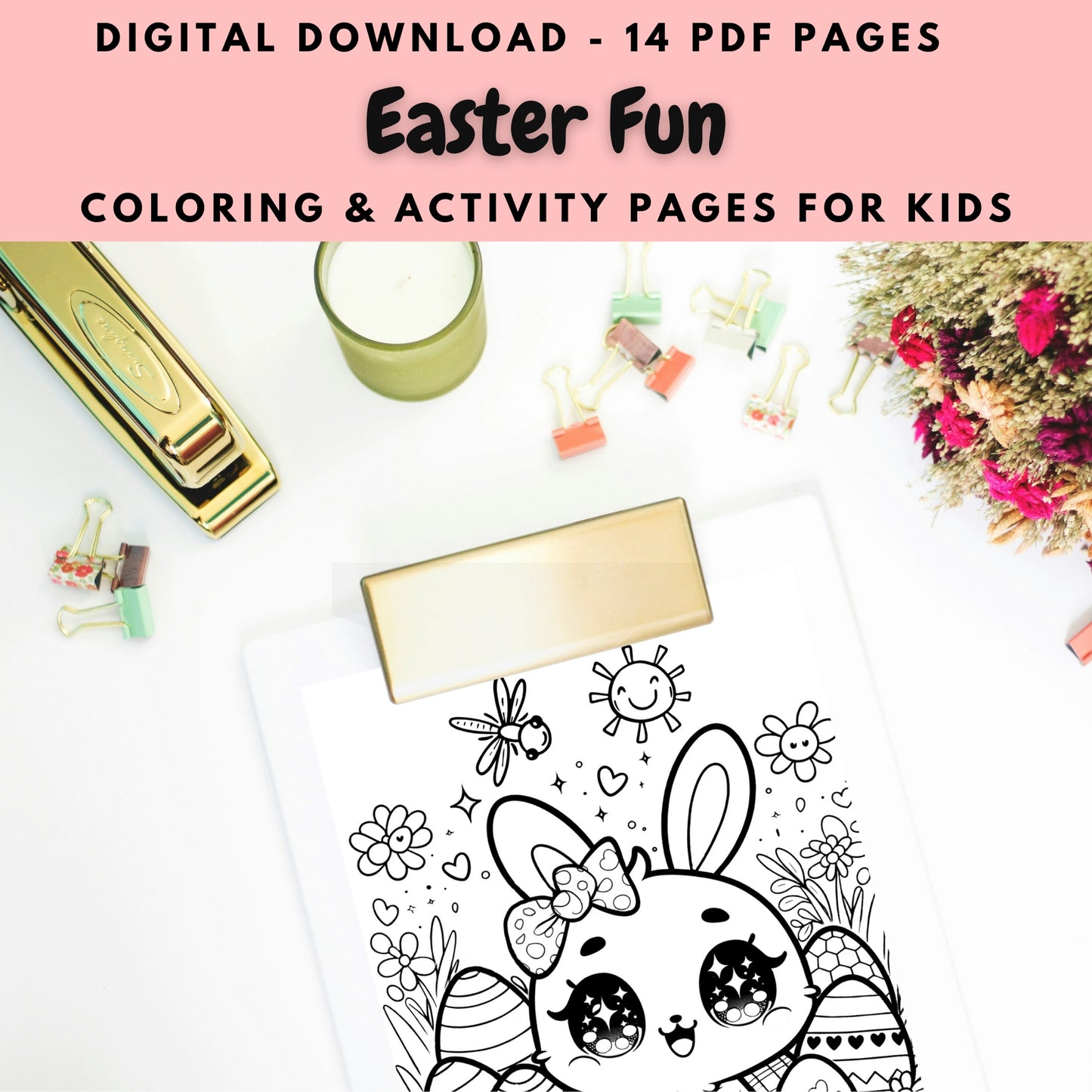 Easter Bunny Fun - Cute Easter Themed Printable Coloring Pages (14 pages)