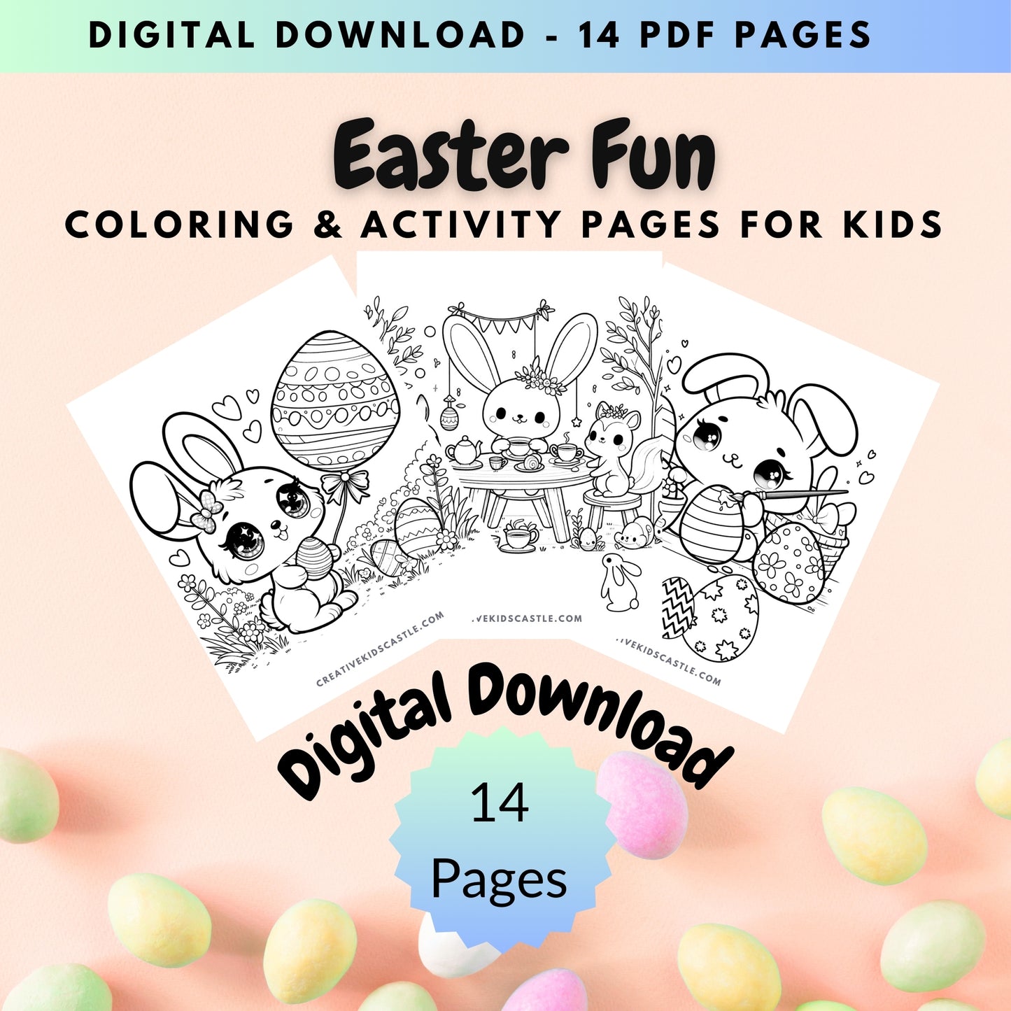 Easter Bunny Fun - Cute Easter Themed Printable Coloring Pages (14 pages)