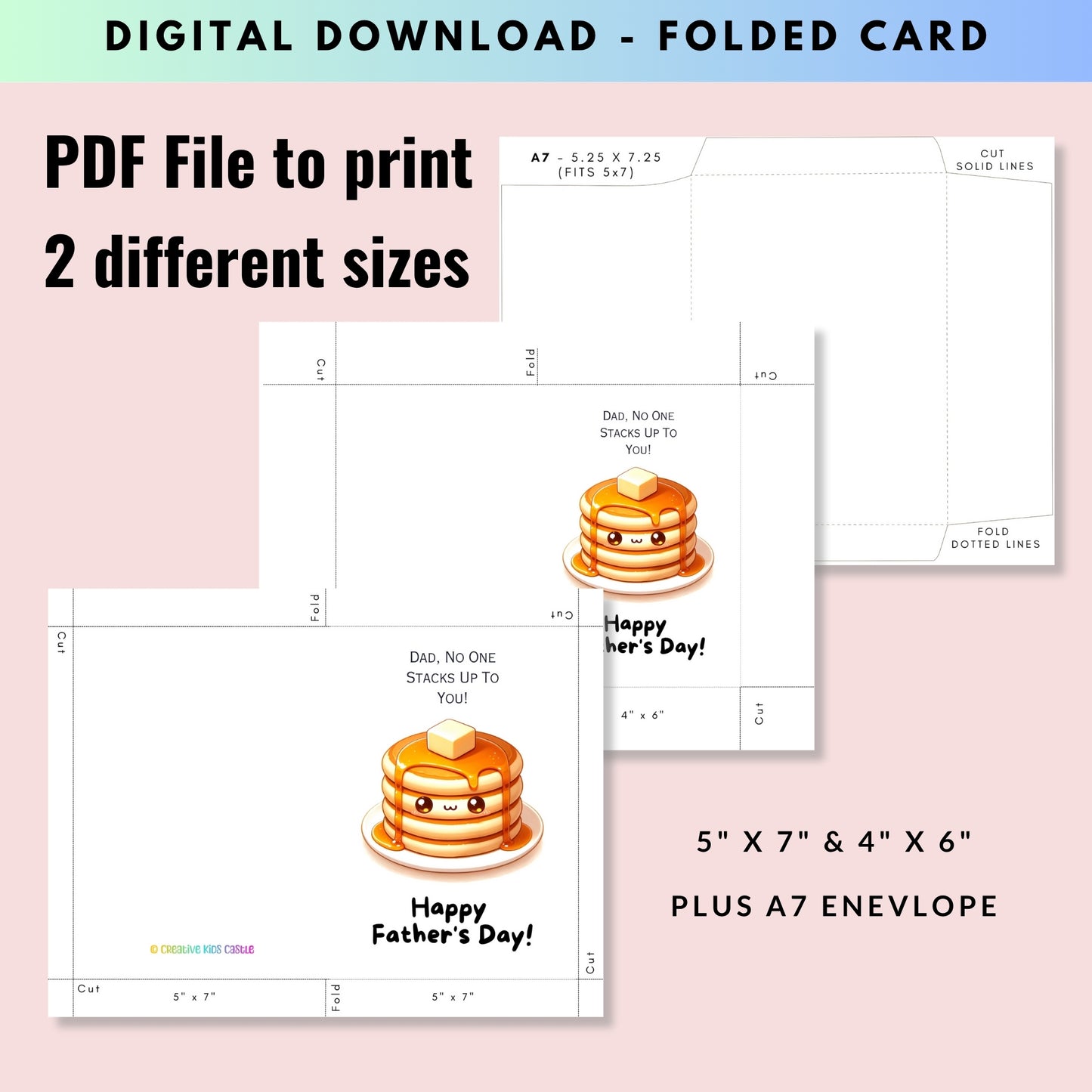 Funny Pancake Stack Fathers Day Card- Digital Download - Print at Home