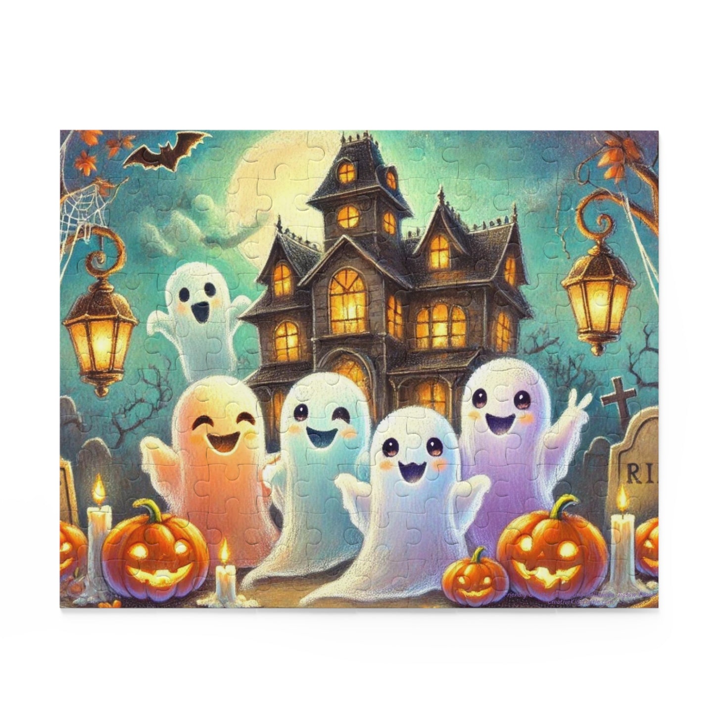 Friendly Ghosts Celebrating Halloween Jigsaw Puzzle 10" × 8" (120 pcs)