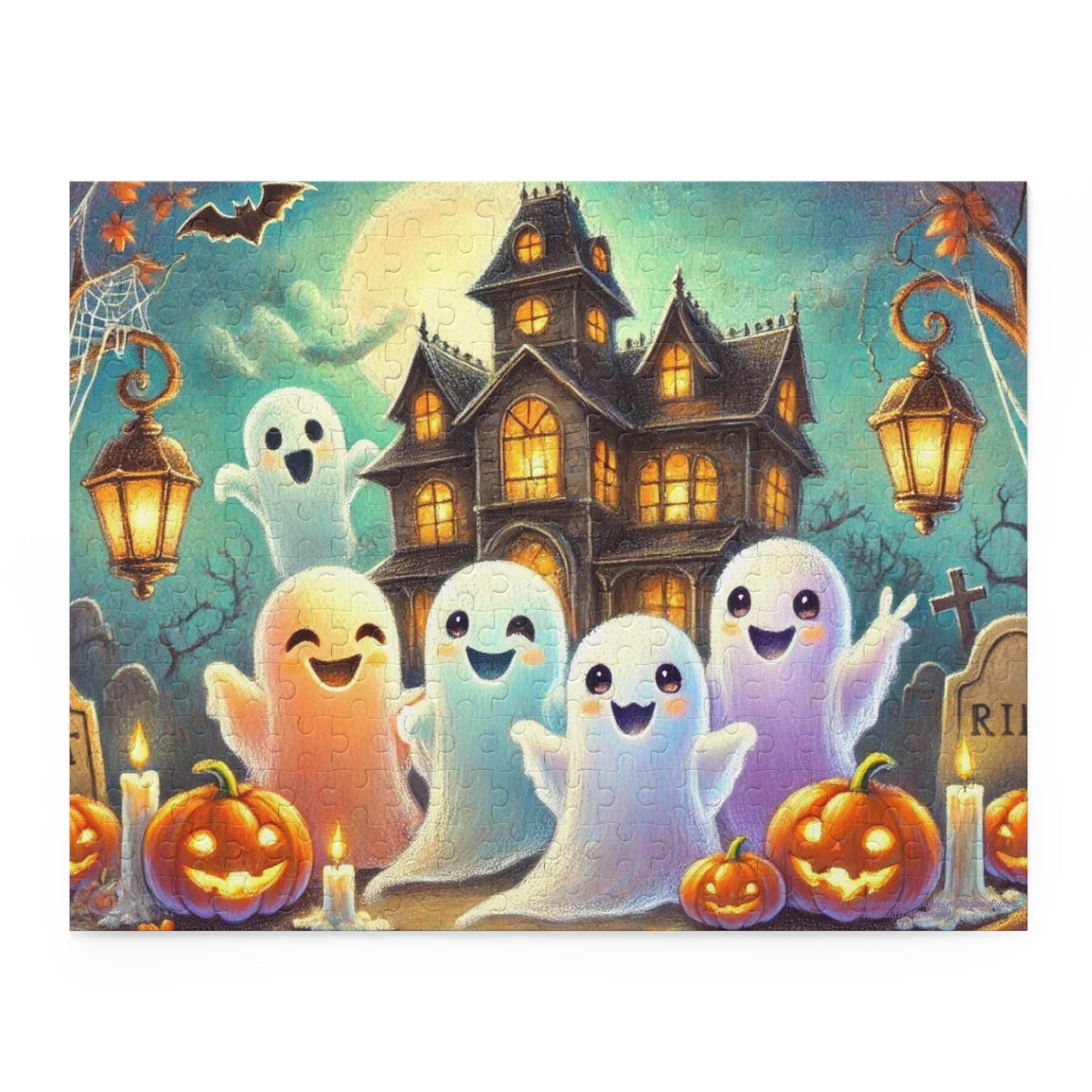 Friendly Ghosts Celebrating Halloween Jigsaw Puzzle 14" × 11" (252 pcs)