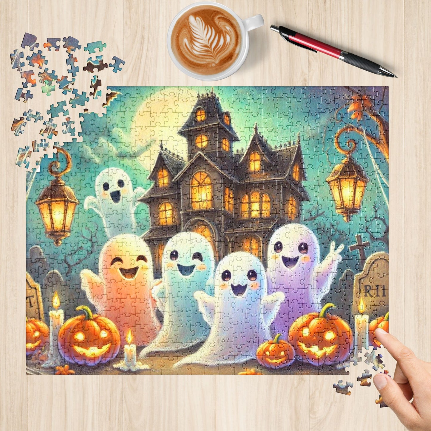 Friendly Ghosts Celebrating Halloween Jigsaw Puzzle