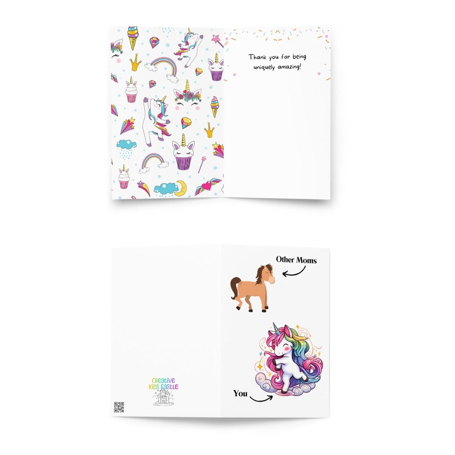 inside and front of Funny Unicorn Mom vs Others Greeting or Mothers day Card