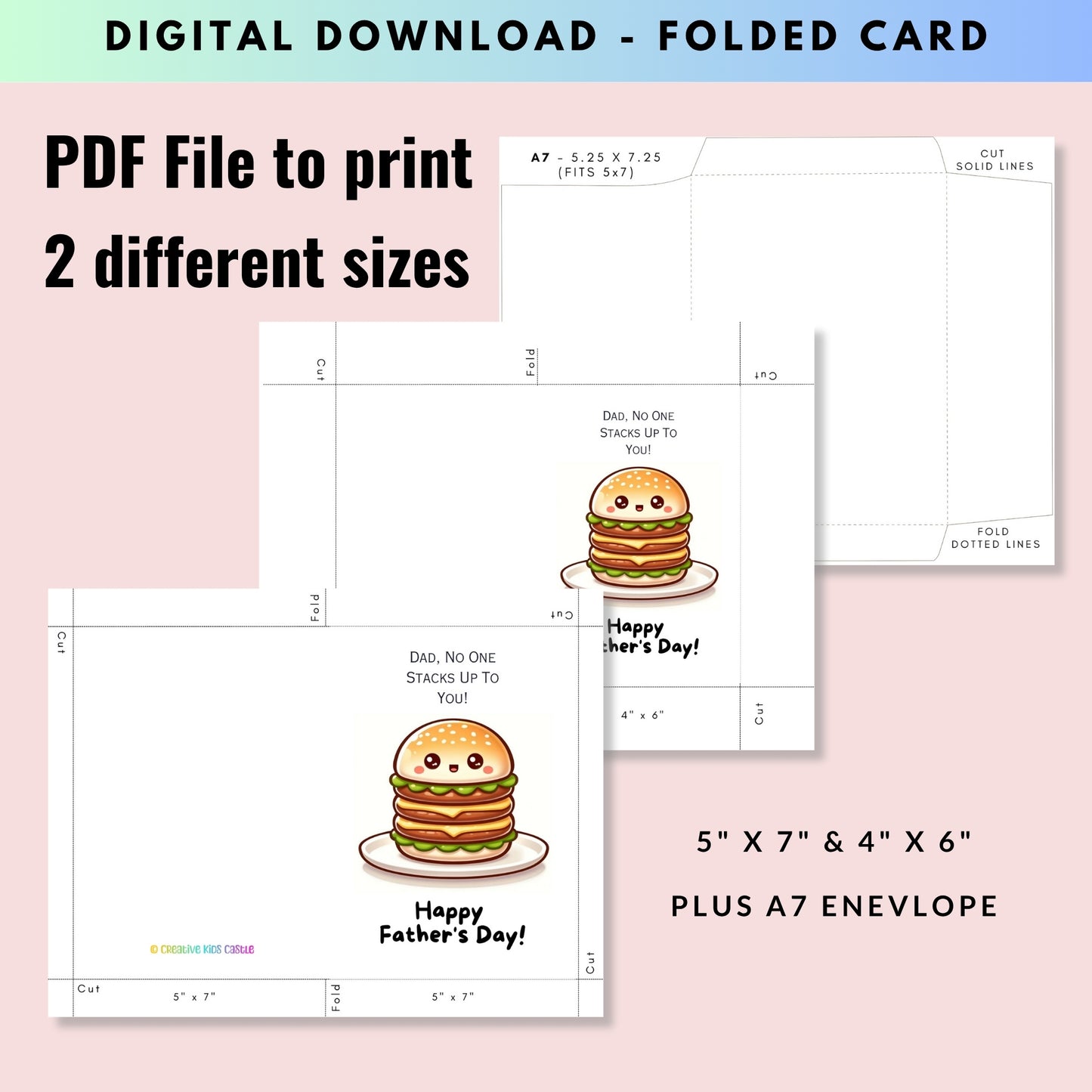 Funny Burger Stack Fathers Day Card- Digital Download - Print at Home