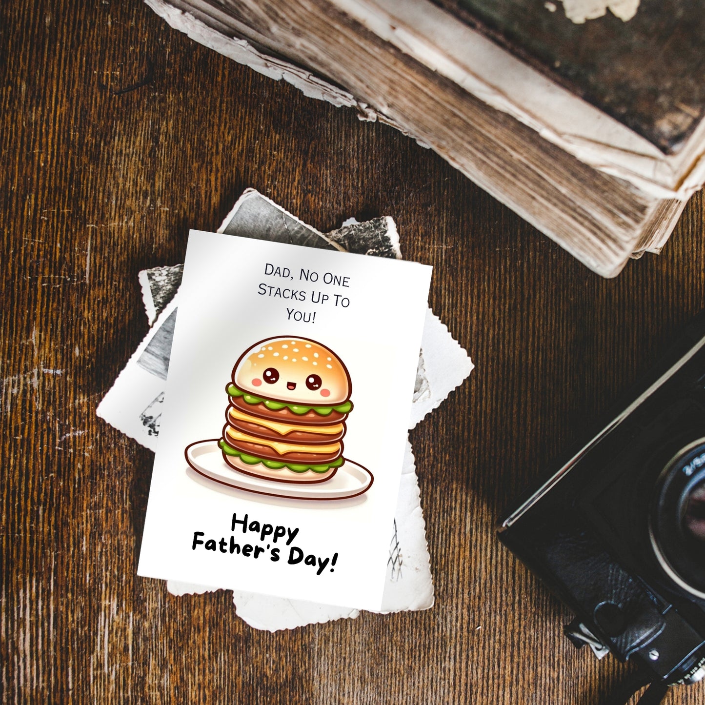 Funny Burger Stack Fathers Day Card- Digital Download - Print at Home