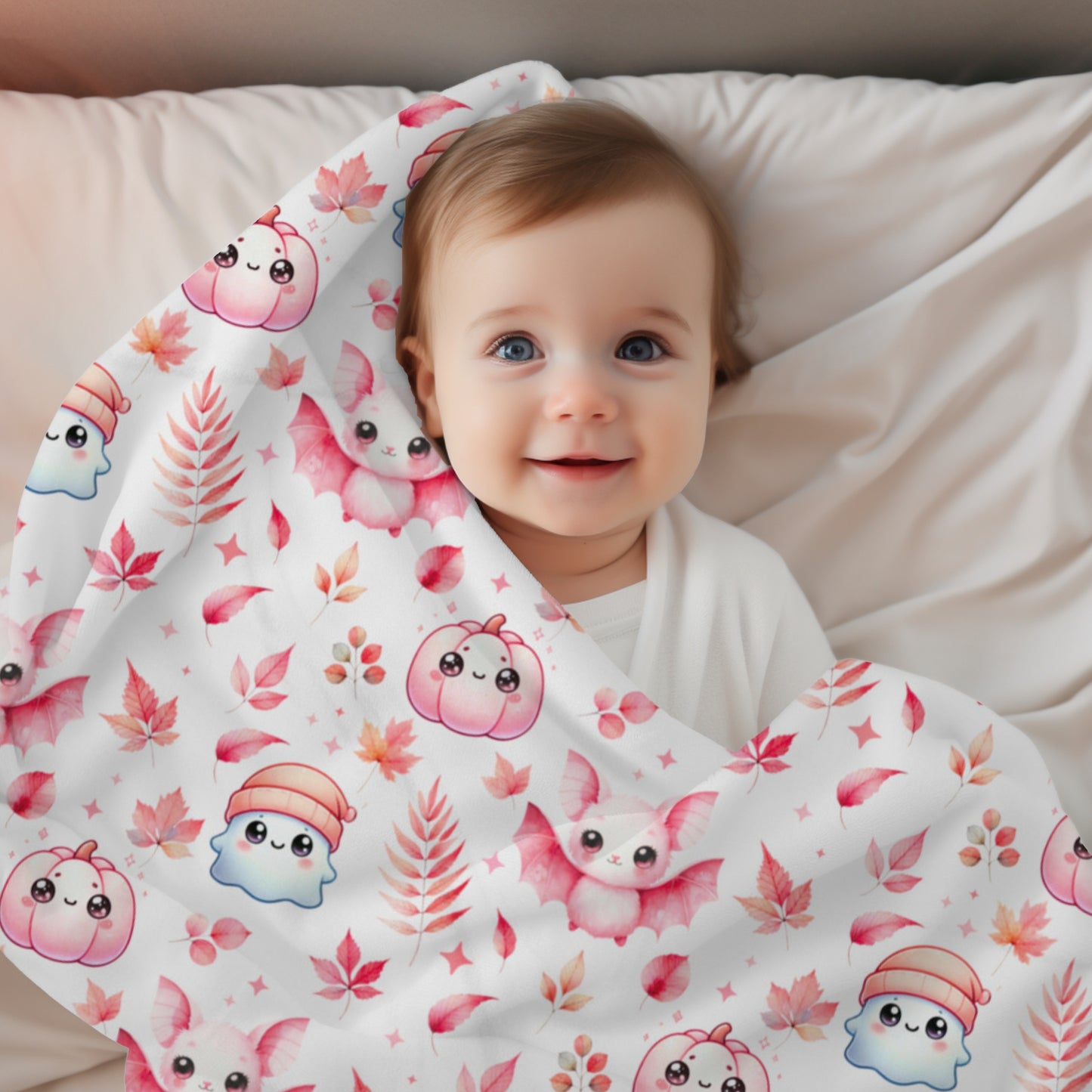 Halloween Pink Cute Kawaii Fall Pattern Cozy Velveteen Plush Blanket