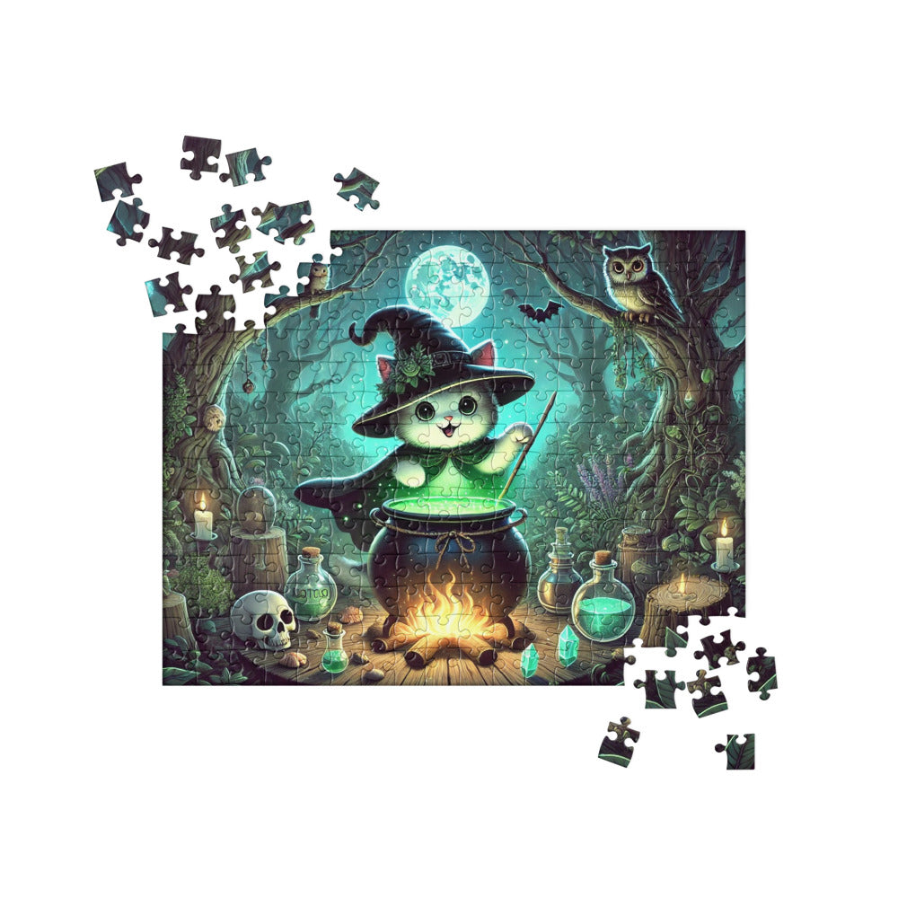 Halloween Witch Kitten Brews Potion Jigsaw Puzzle (120, 252, 500-Pieces)
