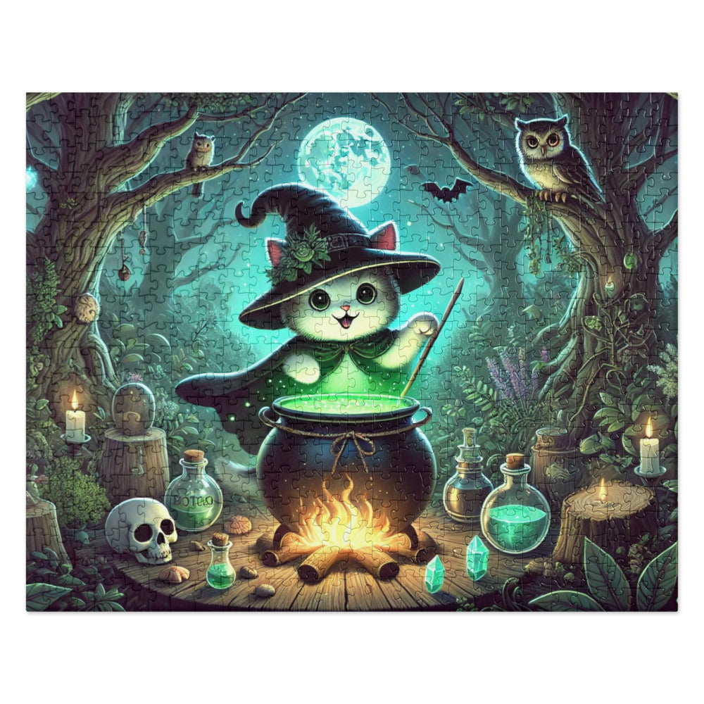 Halloween Witch Kitten Brews Potion Jigsaw Puzzle (120, 252, 500-Pieces)