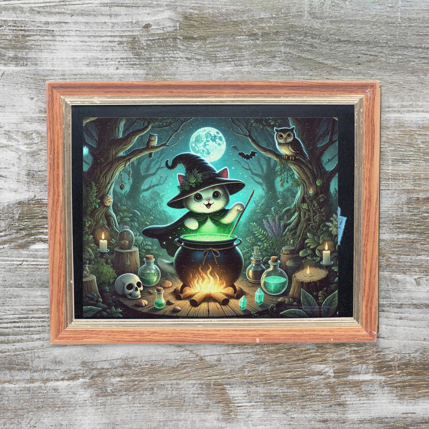 Halloween Witch Kitten Brews Potion Jigsaw Puzzle (120, 252, 500-Pieces)