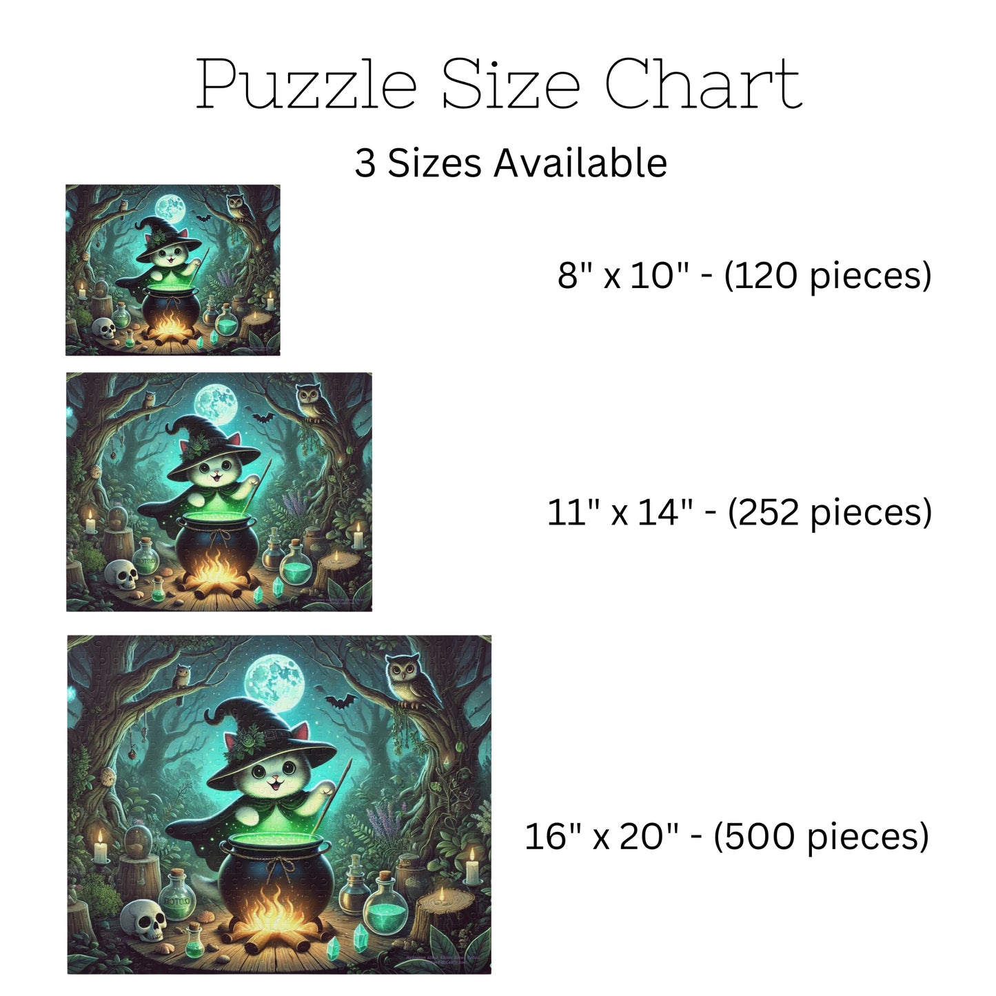 Halloween Witch Kitten Brews Potion Jigsaw Puzzle (120, 252, 500-Pieces)