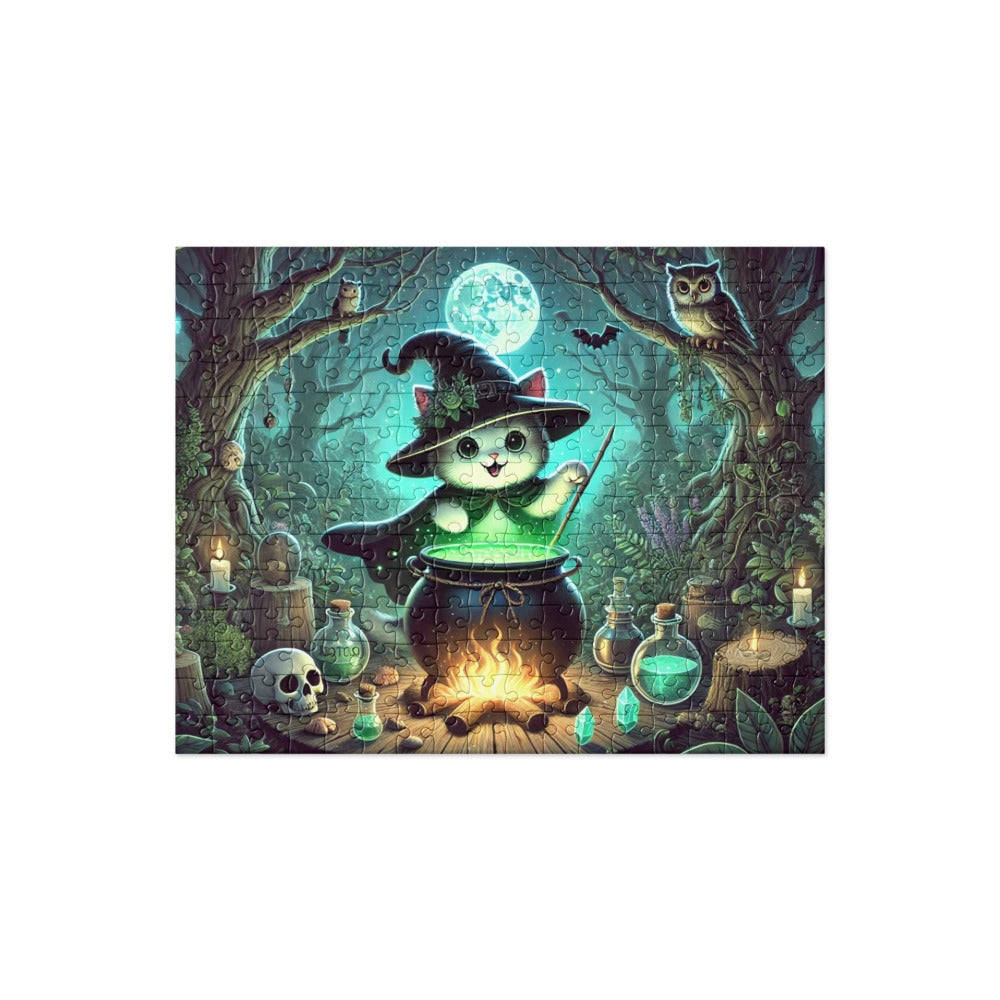 Halloween Witch Kitten Brews Potion Jigsaw Puzzle (120, 252, 500-Pieces)
