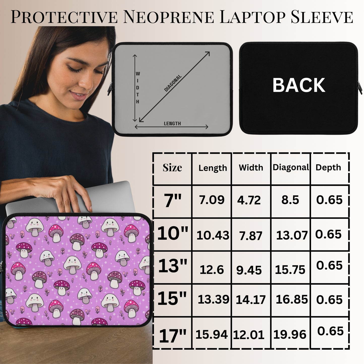 Happy Fungi Cottagecore Magenta Laptop Sleeve or Tablet Cover